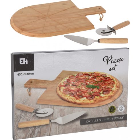 Porotte pizza készlet bambusz tálcával, késsel és spatulával