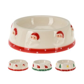 Santa kerámia kutyatál mikulás, mikulás sapka, fenyőfa