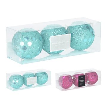 Flitter 3 darabos karácsonyi gömb 8 cm